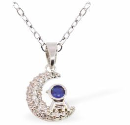 Silver Coloured Pave Crystal Moon Necklace with Astronaut