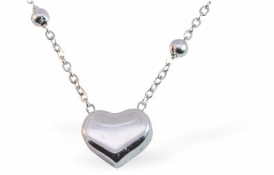 Silver Coloured  Heart Necklace with Beaded Chain