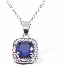 Crystal Embellished Square Necklace with Sapphire Chaton Crystal Centre