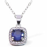 Crystal Embellished Square Necklace with Sapphire Chaton Crystal Centre