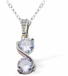 Silver Coloured Necklace with  Crystal Double Drop