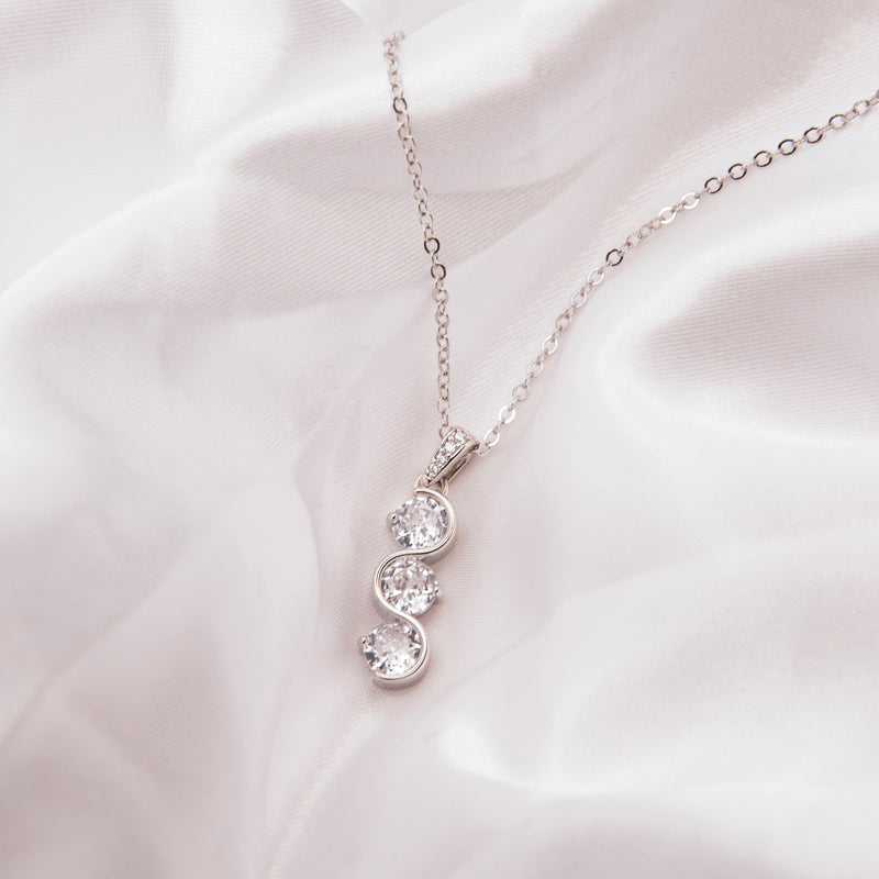 Silver Coloured Necklace with &nbsp;Crystal Triple Drop - 20mm in size | Byzantium Collection - close-up detail