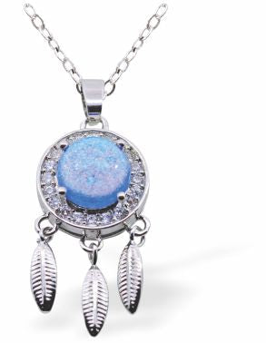 Silver Coloured Blue Centered Dream Catcher Necklace
