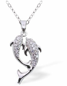 Silver Coloured Mother and Baby Dolphins Necklace