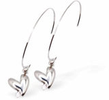 Hoop Earrings with Heart Drops, Silver Coloured