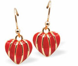 Golden Drop Earrings with Red Fun Heart Drops