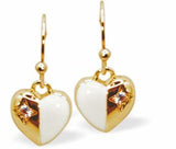 Golden Drop Earrings with White and Golden Coloured Heart Drops and Crystal Dots