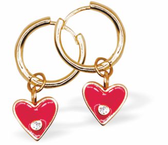 Golden Hoop Drop Earrings with Pink, Crystal Dotted Heart Drops
Hearts are 10mm in size
Colour: Dark Pink
Sterling Silver Ear-wires
Delivered in a soft, black, velveteen pouch