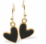 Golden Drop Earrings with Black Heart Drops