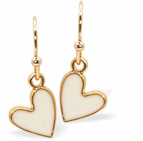 Golden Drop Earrings with White Heart Drops
Hearts are 10mm in size
Colour: White
Rhodium Plated Ear-wires
Delivered in a soft, black, velveteen pouch