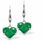 Silver Coloured Drop Earrings with Emerald Green Heart Drops