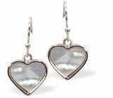 Silver Drop Earrings with Framed Pearl Heart Drops