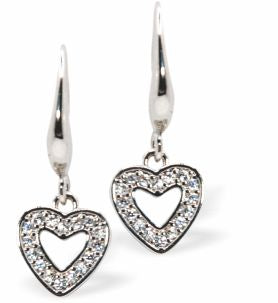 Silver Drop Earrings with Hollow, Pave Heart Drops with Crystal Embellishment
Hearts are 10mm in size
Colour: Silver and Crystal
Sterling Silver Ear-wires
Delivered in a soft, black, velveteen pouch