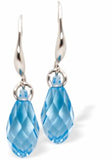 Silver Coloured Drop Earrings with Blue Briolette Crystal Drops