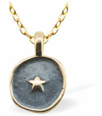 Circular Navy Blue Necklace Embellished with a Star in Golden Titanium Steel