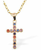 Rainbow Colours Cross Necklace  in Golden Titanium Steel