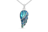 Natural Paua Shell Angel's Wing Necklace, by Byzantium. Rhodium Plated, 28mm in size