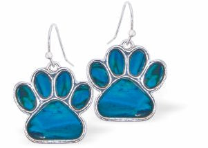 Paua Shell Paw Earrings
15mm, Rhodium Plated

Hypoallergenic: Nickel, Lead and Cadmium free
Delivered in a soft, black, velveteen pouch