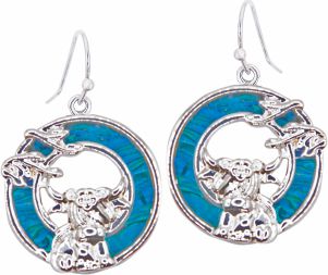 Natural Paua Shell Framed Highland Cow Earrings, Rhodium Plated