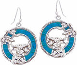 Natural Paua Shell Framed Highland Cow Earrings, Rhodium Plated