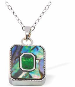P751 - Paua Shell Rectangle with Stone Necklace, Rhodium Plated