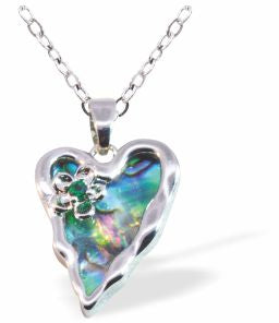 P754 - Paua Shell Wild Heart Necklace, Rhodium Plated