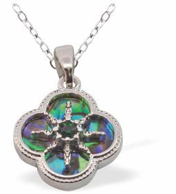 P756 - Paua Shell Daisy Necklace, Rhodium Plated