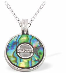 P757 - Paua Shell Circular Necklace, Rhodium Plated