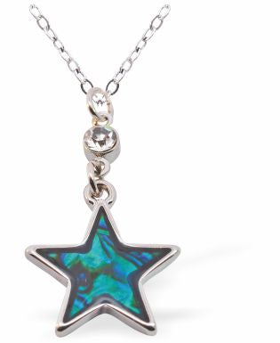 Paua Shell Star Necklace, Rhodium Plated
