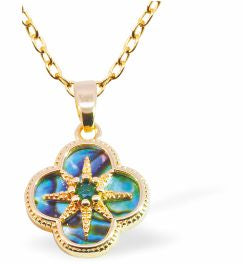PA50 - Paua Shell Daisy Necklace, Rhodium Plated, Golden Framed/Chain