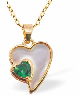 Iridescent Devoted Heart Pendant with Green Crystal, Golden Framed - 21mm in size | Byzantium Collection
