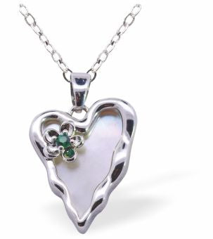 Iridescent Wild Heart Pendant with Green Crystal, Silver Coloured - 24mm in size | Byzantium Collection