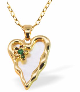 Iridescent Wild Heart Pendant with Green Crystal, Golden Framed - 24mm in size | Byzantium Collection