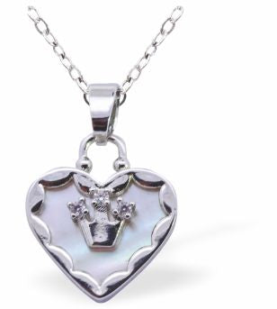 Iridescent Heart with Crown Pendant, Silver Colour Framed - 20mm in size | Byzantium Collection