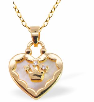 Iridescent Heart with Crown Pendant, Golden Framed - 30mm in size | Byzantium Collection