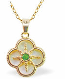 Iridescent Daisy Pendant with Green Crystal, Golden Framed