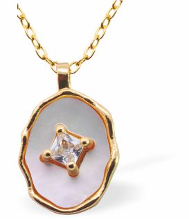 Iridescent Oval Pendant with Clear Crystal, Golden Framed - 22mm in size | Byzantium Collection