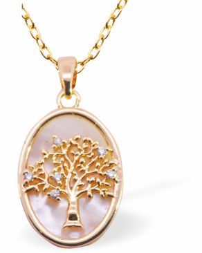 Iridescent Oval Pendant with Tree of Life Centre, Golden Framed