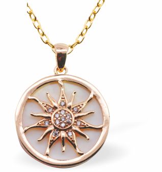 Iridescent Circular Pendant with Sun Embellishment, Golden Framed - 24mm in size | Byzantium Collection