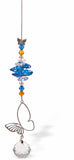 Austrian Crystal Suncatcher, Multi -faceted
Delicate Butterfly Link and Sphere Drop
Blues and clear crystals
Delivered in a soft, black, velveteen pouch