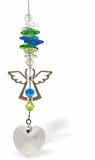 Suncatcher, Multi -faceted  Austrian Crystal with Guardian Angel Link and Clear Heart Drop