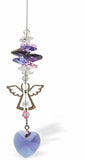 Suncatcher, Multi -faceted  Austrian Crystal with Guardian Angel Link and Purple Heart Drop