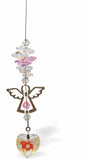 Suncatcher, Multi -faceted  Austrian Crystal with Guardian Angel with Clear Crystal Heart Drop