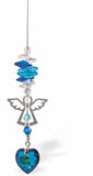 Suncatcher, Multi -faceted  Austrian Crystal with Guardian Angel with Blue Heart Drop
