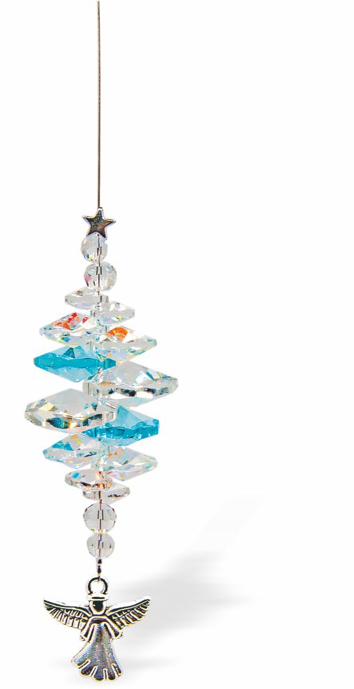 Austrian Crystal Suncatcher, Multi -faceted
Winged Angel Drop Feature
Blue and clear crystals
Delivered in a soft, black, velveteen pouch