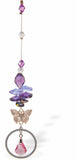 Suncatcher, Multi -faceted  Austrian Crystal with Golden Butterfly and Framed Rose Pink Baroque