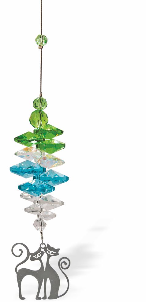 Austrian Crystal Suncatcher, Multi -faceted
Silver Coloured Aristocats
Blue, green and clear crystals
Delivered in a soft, black, velveteen pouch