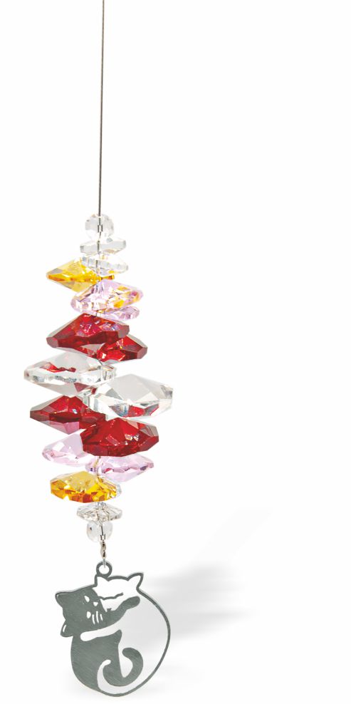 Austrian Crystal Suncatcher, Multi -faceted
Snuggling Kitty Cats Drop Feature&nbsp;
Red, pink, yellow and clear crystals
Delivered in a soft, black, velveteen pouch