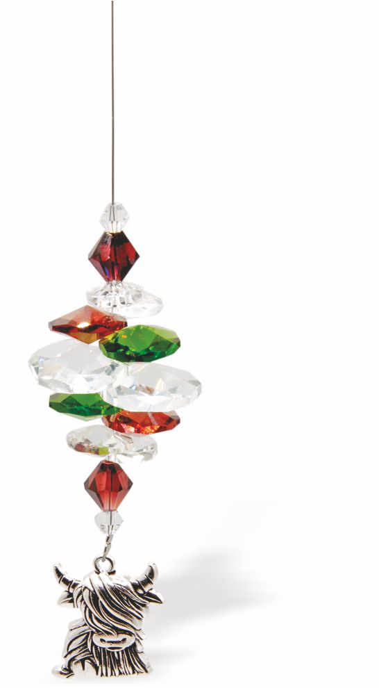 Austrian Crystal Suncatcher, Multi -faceted
Longhorn Cow feature
Red, green and clear crystals
Delivered in a soft, black, velveteen pouch