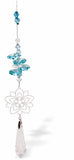 Suncatcher, Multi -faceted  Austrian Crystal with Flower in Bloom Link and Clear Crystal Drop
